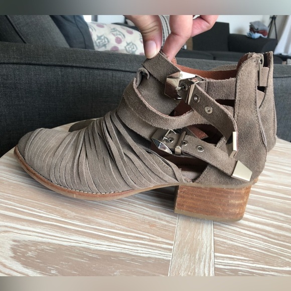 Jeffrey Campbell|Leather suede tan booties with stacked heel,Western buckle••• - Picture 6 of 11